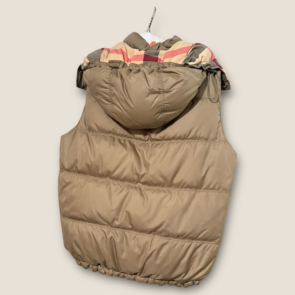 Burberry Reversible Nova Check Puffer Vest Hooded Beige Plaid Men's - Picture 3 of 8